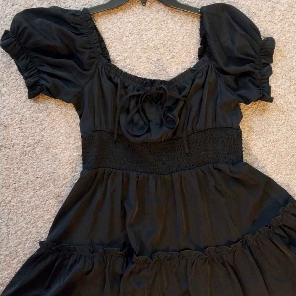 Black Puff Sleeve Boho Summer Dress